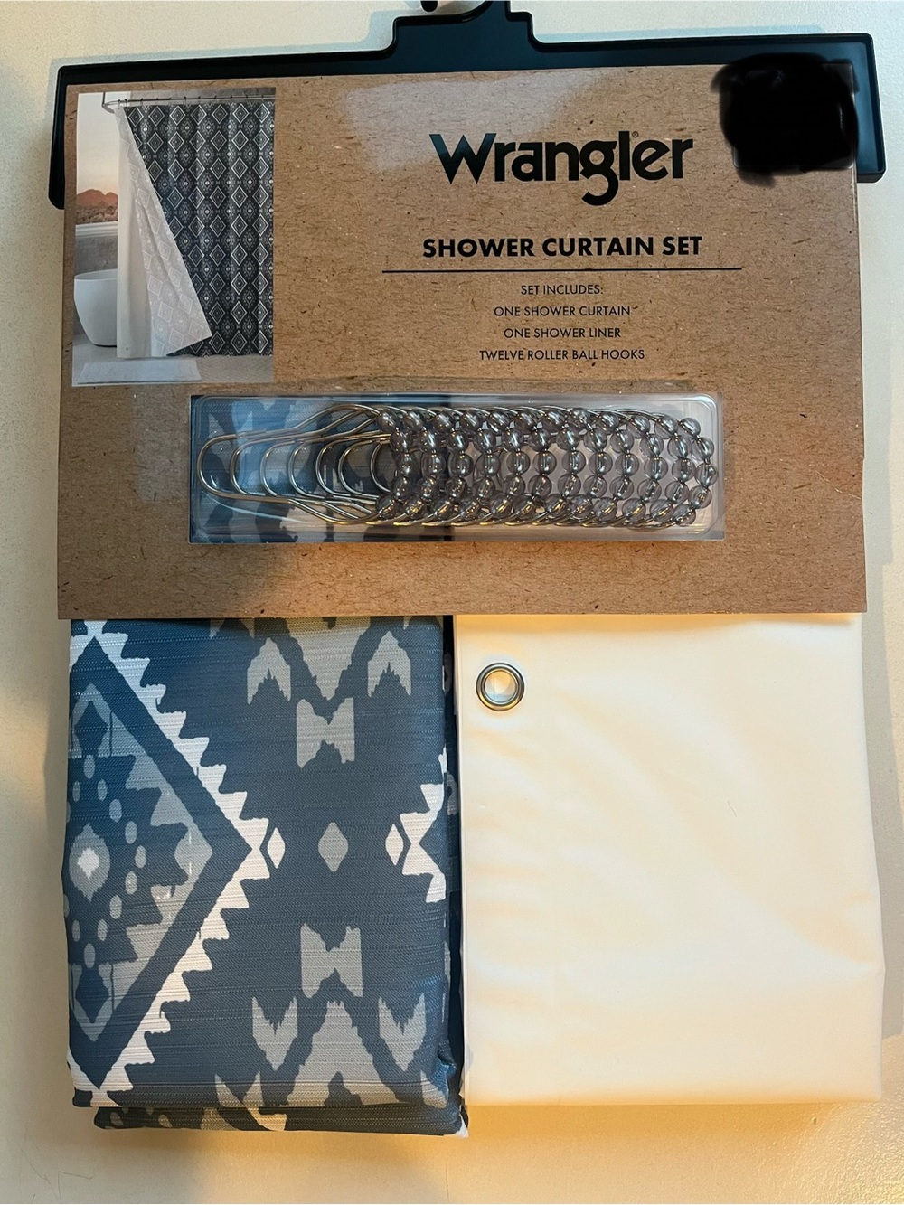 Wrangler Blue and White Shower Curtain Set